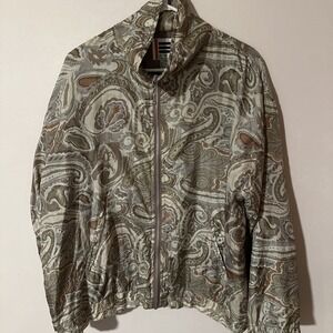 EVR vintage bomber beige Silk Jacket Size L Paisley no shoulder pads 80's 90's